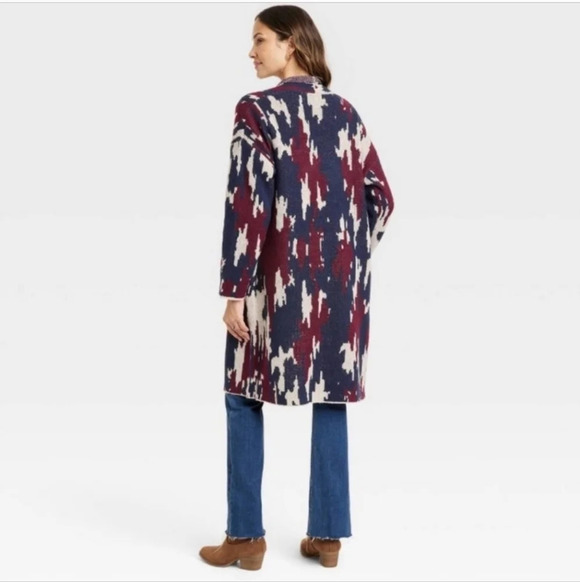 Knox Rose Women’s Navy Blue Long Sleeve Jacquard Knit Open-Front Cardigan - NWT - Picture 2 of 6